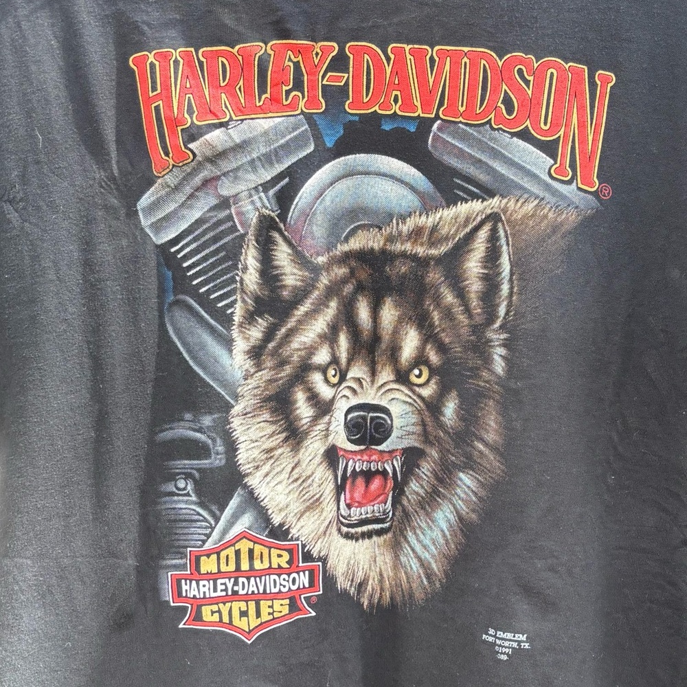 Rare Vintage 90’s Harley-Davidson 3D Emblem Wolf TShirt!!